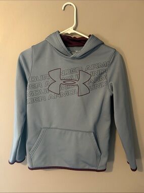 Under Armour Boy’s Medium Light Blue Hoodie with Maroon Trim